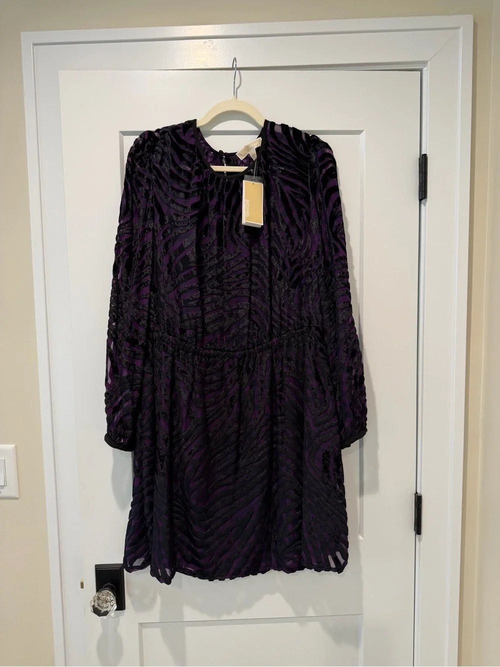 NWT Michael Kors Purple and Black Midi Dress Lined Size XL
